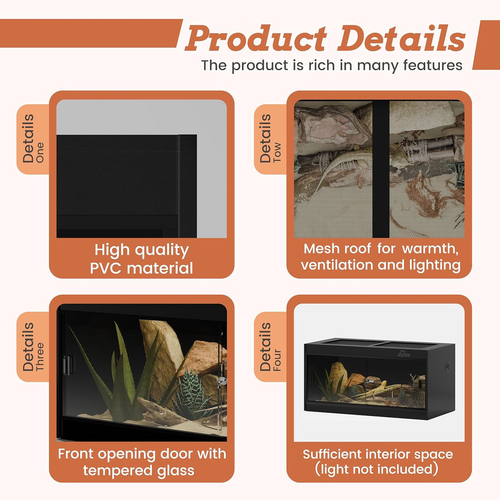 50 Gallon PVC Reptile Enclosure, RepWild 36"x18"x18" Terrarium/Tank with Heavy-Duty Screen Top, Glass Sliding Doors & Lock for Bearded Dragons, Ball Python, Geckos, Lizards