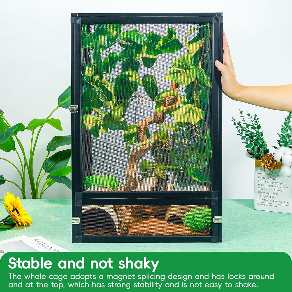 33 Gal Detachable and Foldable Reptile Butterfly Cage Terrarium, 360° Observation, Airflow, Interaction in Gecko Tank for Crested Geckos, Leopard Geckos, Chameleons, Bearded Dragons