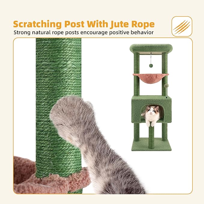 Fashion Design 43.3" Cat Trees with Cat Houses,Green