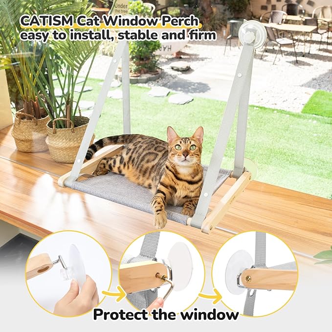 Cat Window Perch, Cat Hammock Window Seat, Cat Window Hammocks Bed for Indoor Cats, Large Cat Perch with Sturdy Screw Suction Cups for Large Cats & Kittens (Gray)