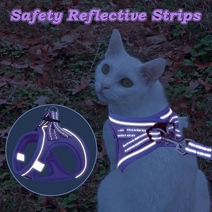 Cat Harness and Leash for Walking Escape Proof, Adjustable Kitten Vest Harness Reflective Soft Mesh Puppy Harness for Outdoor, Comfort Fit, Easy to Control (Purple, XS)