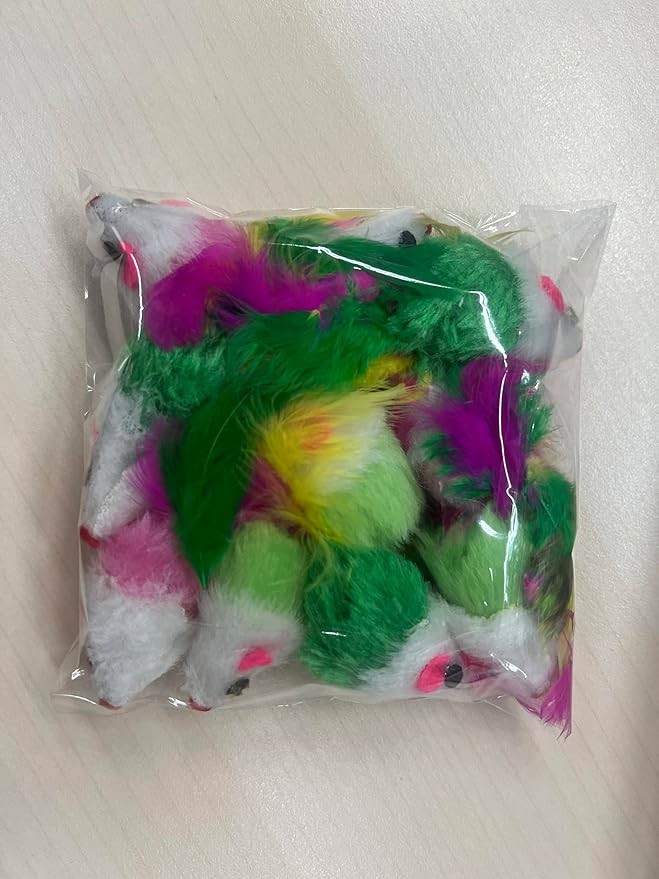 10PCS Cat Toy Mice Rattle Set,Interactive Cat Toy for Indoor Cats and Kittens,Assorted Color Catnip Toys Feather Tail