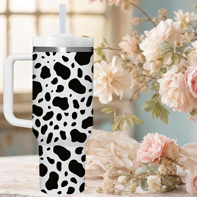 AMZUShome 40 OZ Cow Print Tumbler with Handle.Unique Birthday Christmas Gifts for cow print lover.Personalized 40 OZ Cow Print Tumbler Gifts for Women Men.