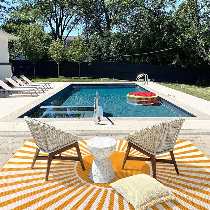 Anidaroel Outdoor Area Rug for Patio Clearance 4x6ft Waterproof, Reversible Plastic Straw Rug Outside Rug, RV Mat for Camping, Porch, Balcony, Pool Deck, Backyard(Orange,4‘x6')