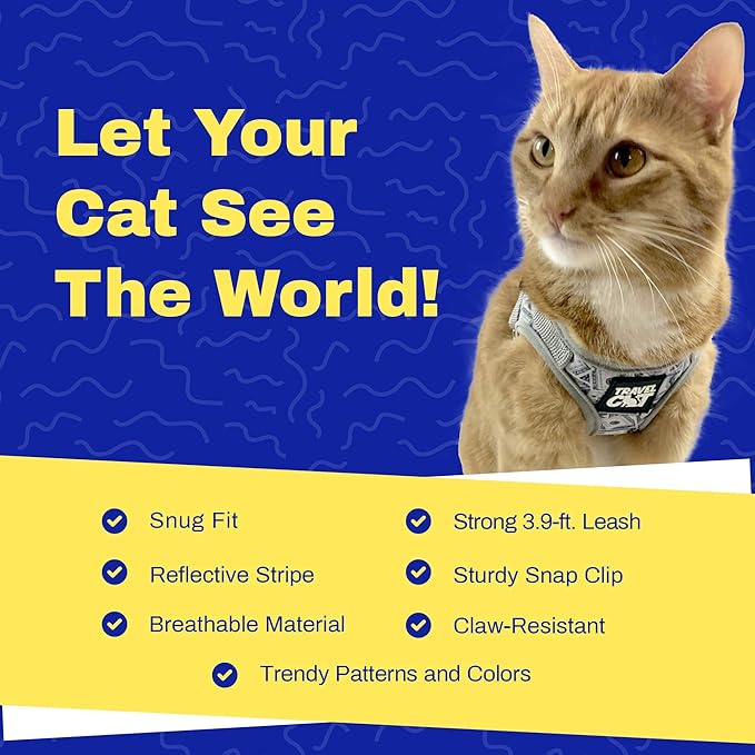 Travel Cat Harness and Leash Set - Adjustable Fit Mesh Cat Harness and Reflective Strap - Comfort Escape Proof Harness for Cats, Kitten for Outdoor Walking, Hiking (Large, Cashcat)