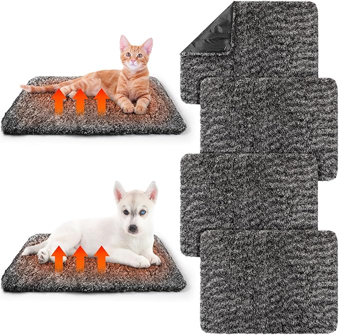 6 Pack Self Warming Cat Pads 19 x 28 Inch Self Heating Dog Cat Mats Extra Warm Thermal Pet Bed Washable Pet Crate Bed Mat Blanket Removable Cover Non Slip for Indoor Outdoor Pets (Grey)
