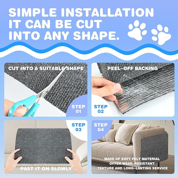 Cat Scratching Mat 78.7"x15.8" Self-Adhesive Cat Furniture Protector, Climbing Cat Scratch Pad for Cat Tree, Sofa, Wall, and Furniture DIY Protection (Gray)