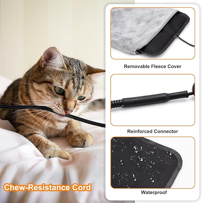 Texsens Pet Heating Pad for Cats and Dogs - Heated Cat Bed with Chew Resistant Cord and Removable Soft Cover - 13.4 x 9.5Inches - Fits All Cat Backpack Carrier