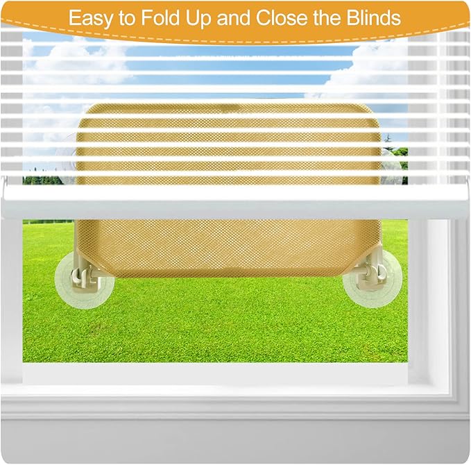 Foldable Cat Window Perch, Cordless Cat Window Hammock with 4 Strong Suction Cups, Window Cat Beds for Indoor Cats Inside, Large Cats Window Seat Windowsill Safety with Sturdy Metal Frame Soft Cover