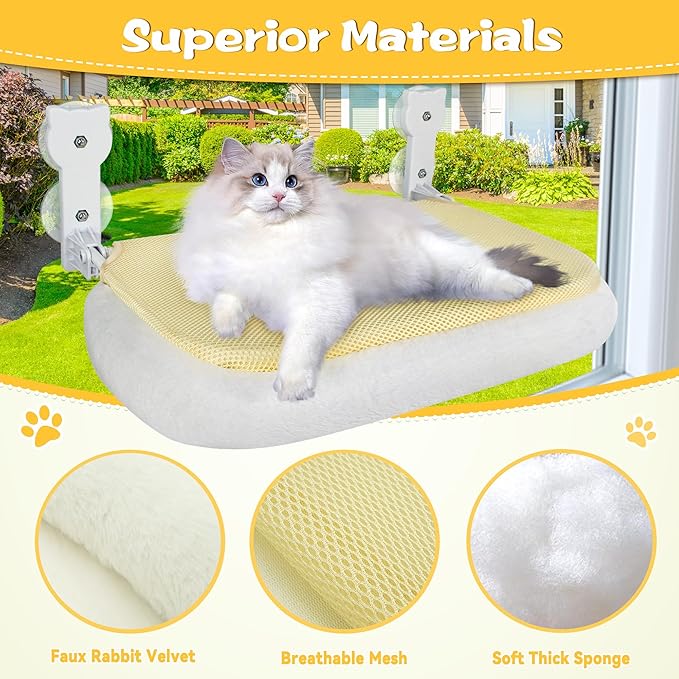 Cat Window Perch, Cat Bed Window Cushion, Soft and Comfortable Cat Window Hammock for All Seasons, Simple Install and Easy Clean Upgraded Suction Cups Hold up to 40lbs