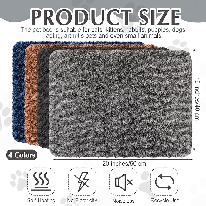 4 Pack Self Warming Cat Pads Self Heating Cat Mat Thermal Pads for Small Dogs Washable Kennel Pad Mat with Removable Covers for Indoor Outdoor Pet (16 x 20 Inch,Grey,Brown,Navy Blue,Black)