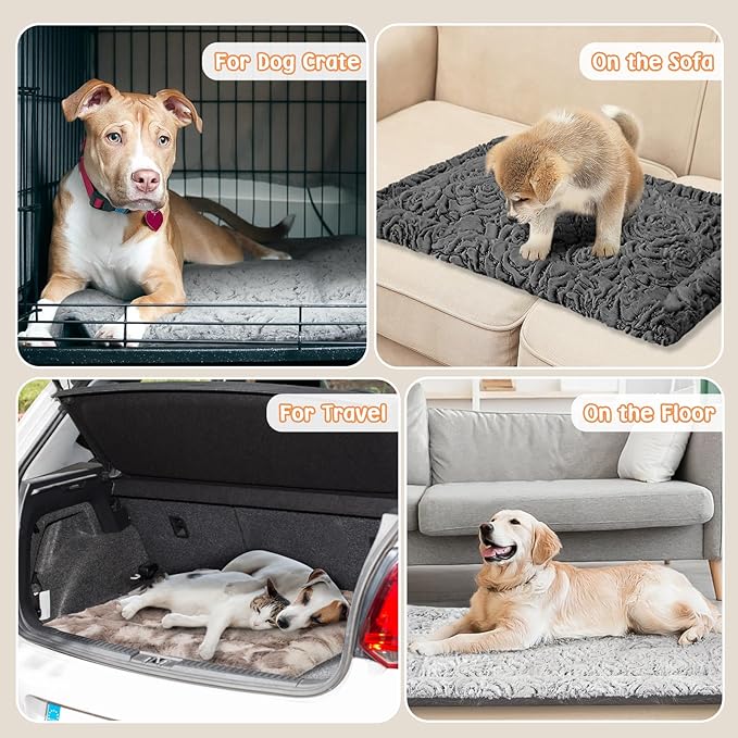 2 in 1 Dog Bed Crate Pad Mat Washable Reversible (Cool & Warm) Soft Fluffy Pet Kennel Beds for Large Medium Small Puppy Cat Sleeping Mattress Machine Wash Dog Cooling Mats (Dark Grey, 35" 23"*1.5")