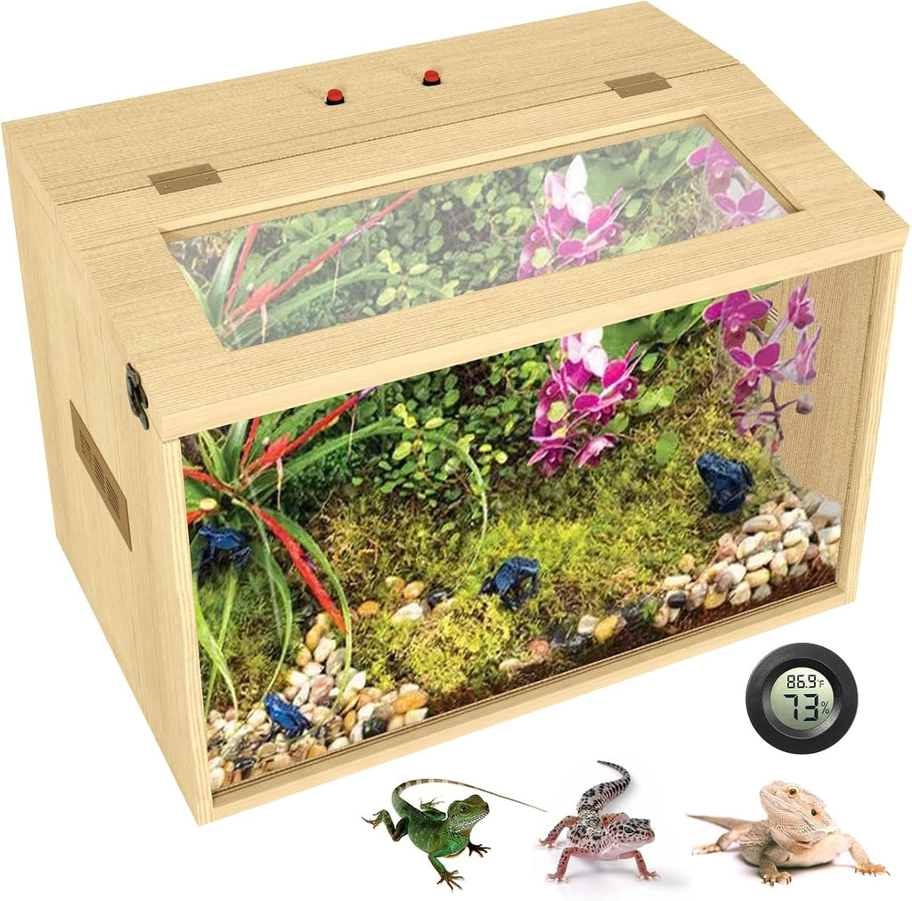 26 Gallon Bearded Dragon & Lizard Tank, Lockable Reptile Terrarium - Large Snake & Leopard Gecko Enclosure with Openable Roof Door (Wooden, 24" L x 16" W x 16" H)