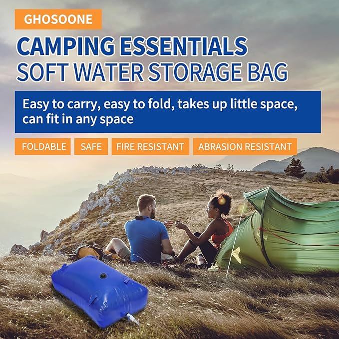 1400 L/370 Gal Water Bladder Tank, Foldable Portable Water Storage Container, Emergency Water Bag for RV, Truck Bed, Fire Prevention, Drought Resistance, Blue