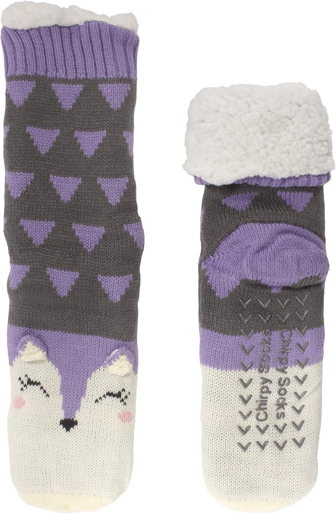 BambooMN Extra Thick Cozy Fuzzy Animal Thermal Cabin Plush Fleece-lined Knitted Crew Socks