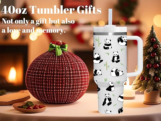 40 OZ Panda Tumbler with Handle.Panda Lover Gifts.Unique Birthday Christmas Gifts for Panda Lover.Personalized 40 OZ Panda Tumbler Gifts for Women Men.