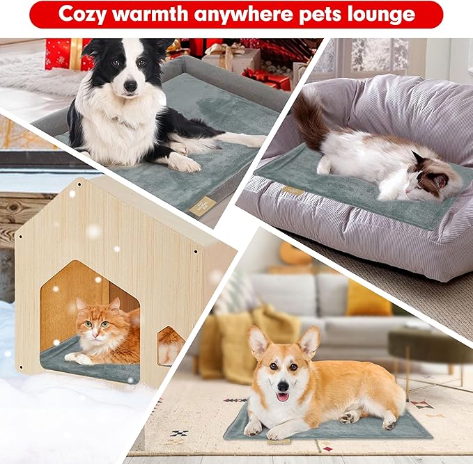 azuza Pet Heating Pad for Dogs and Cats, 6 Adjustable Temperature with Timer, Waterproof and Chew-Resistant Cord, Comfortable Fabric Dog Heating Mat, Auto Power-Off(16"x28")