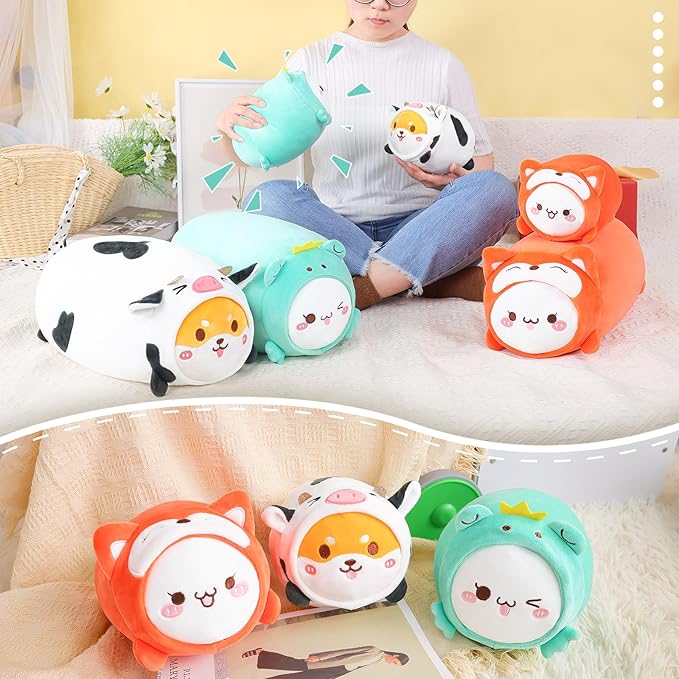 AIXINI Cute Cat Frog Plush Pillow 15.7” Kitten Froggy Stuffed Animal, Soft Kawaii Cat Plushie with Frog Outfit Costume, Hugging Plush Squishy Pillow Toy Gifts for Kids