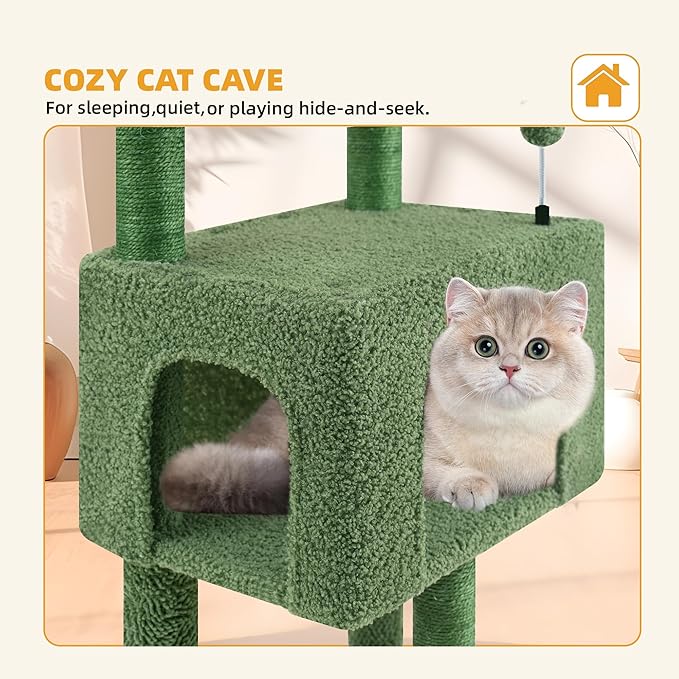 Fashion Design 43.3" Cat Trees with Cat Houses,Green