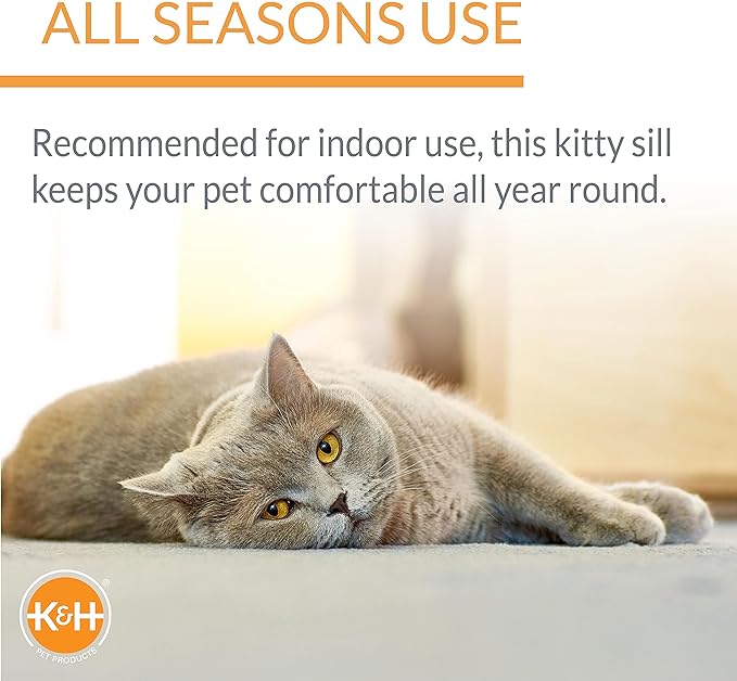 K&H Pet Products Deluxe Kitty Sill w/ Bolster Cat Window Bed, Cat Window Perch for Large Cats, Cat Window Hammock, Cat Window Seat, Window Cat Bed, Cat Perch Cat Hammock –Tan Kitty Print