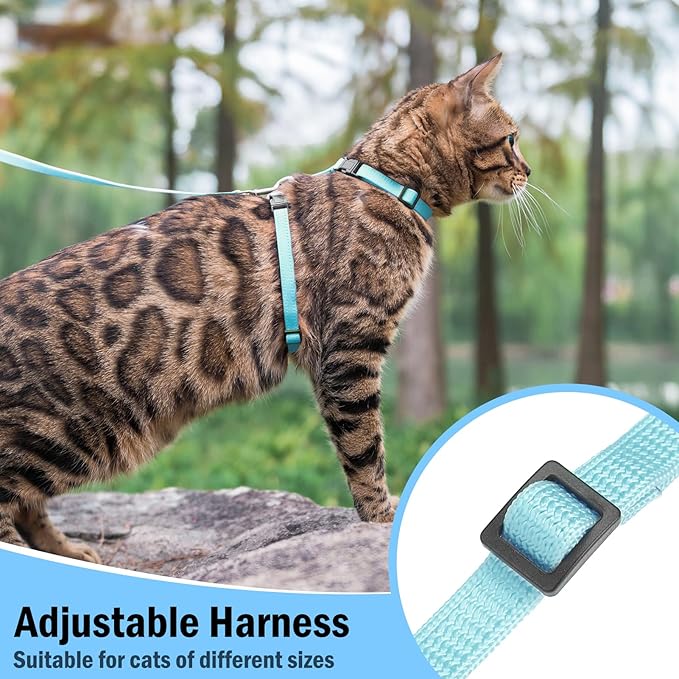 PUPTECK Adjustable Cat Harness and Leash Set Escape Proof Kitten Strap Collar for Walking Travel, Sky Blue, M