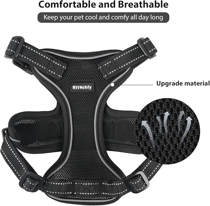 Rttochfy Cat Harness and Leash Set, Adjustable and Reflective Cat Vest, Escape Proof Kitten Harness, Easy to Put on with 3 Buckles for Cats Walking and Traveling (Black, S)