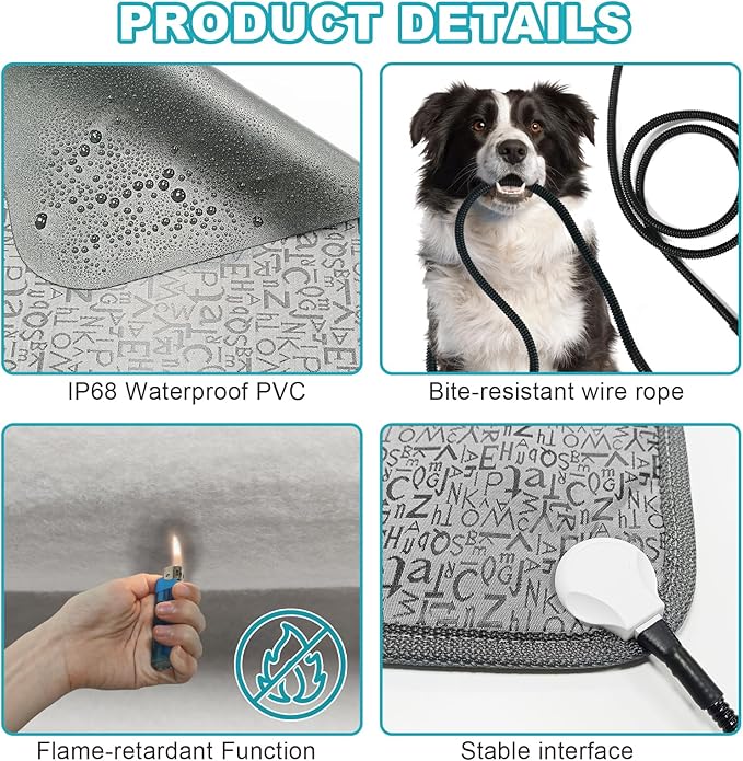 Large Dog Heating Pad, Pet Heated Pad Puppy Heating Pad for Whelping Box, Pet House Heat Pad, Waterproof Dog Heating Pad with Chew Resistant Steel Cord (Letter,34x21 in)