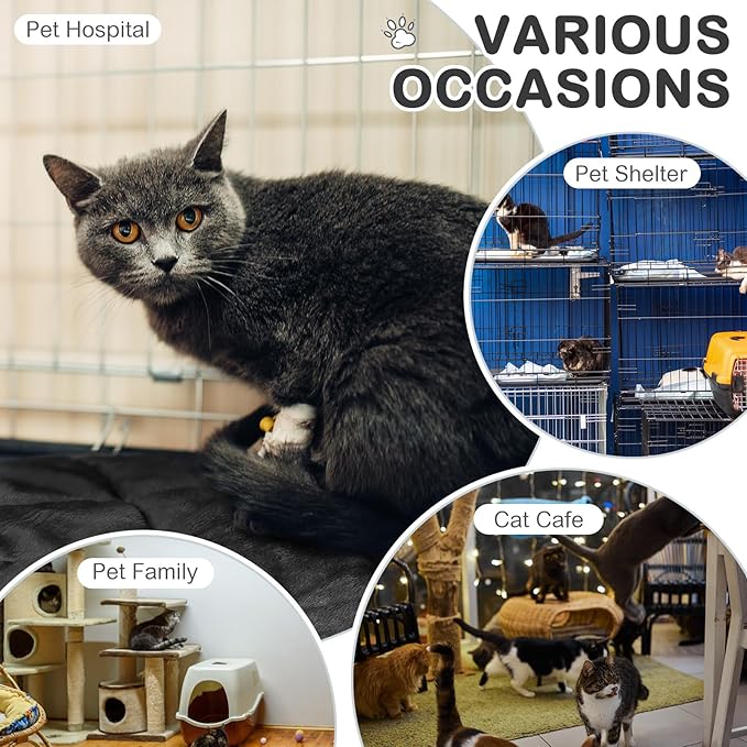 8 Pack Self Heating Cat Mat Self Warming Cat Bed 20"x16" Extra Warm Thermal Pet Bed Mat Reflects Body Heat Washable Dog Crate Pad for Indoor Outdoor Pets(Black)