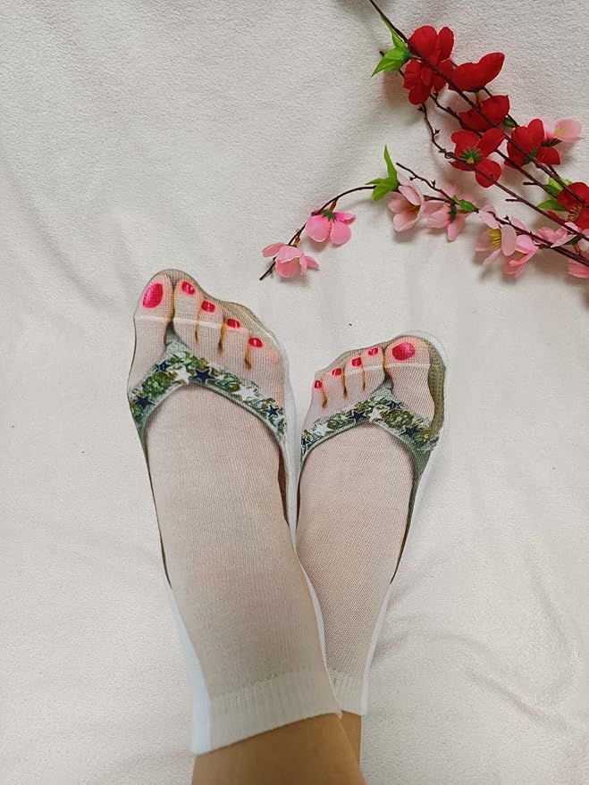 3D Manicure Print Socks Funny Flip Flop Socks 3D Pattern Socks Sandal Socks Low Cut Ankle Silly Socks- A Gag Gift