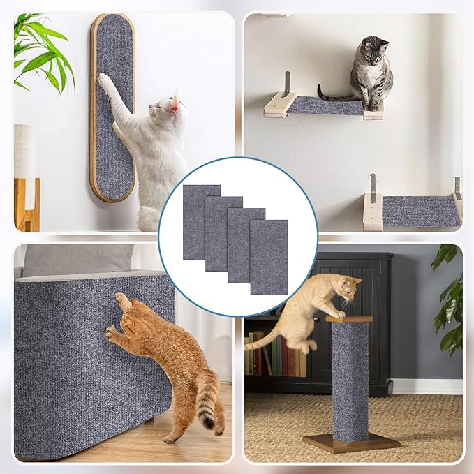 Mity rain 4PCS Cat Scratch Furniture Protector Mats 23.6“X11.8”Trimmable Self-Adhesive Cat Scratch Pads with 8PCS Furniture Nails Cat Couch Protector Mat for Pet Furniture DIY Dark Gray