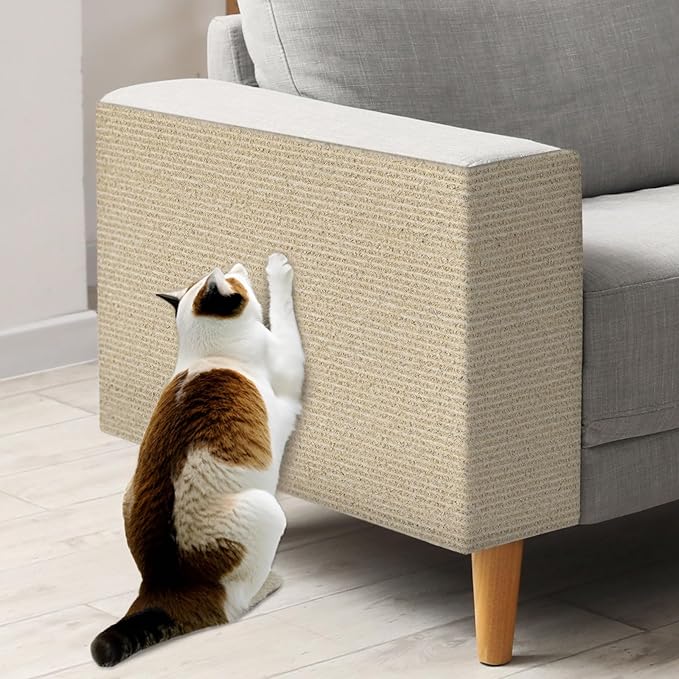 Cat Scratching Mat, 78.7"x15.7" Cat Carpet Self-Adhesive Carpet Mat Trimmable Replacement for Cat Tree, Cat Wall Scratcher, Cat Scratching Post, Shelf Shelves Couch Furniture DIY Protector, Khaki