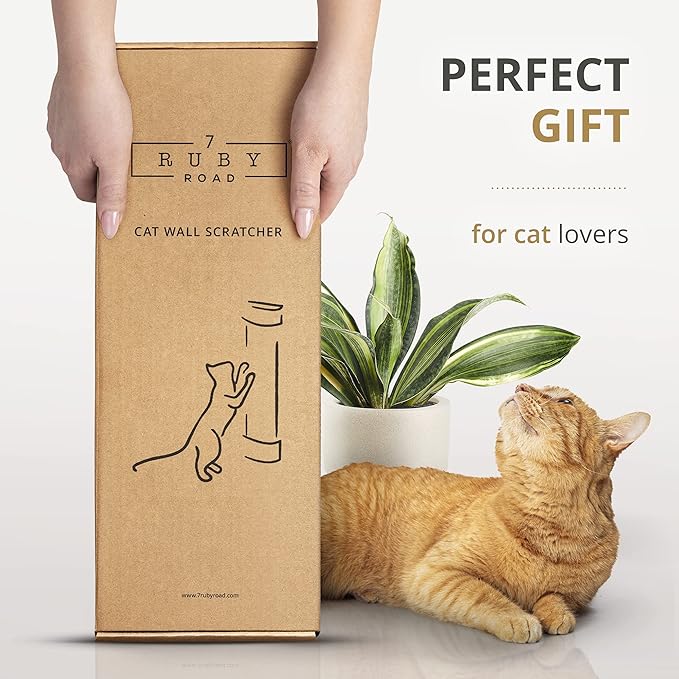 7 Ruby Road Wall Mounted Cat Scratching Post - Wall Mount Wooden Sisal Cat Scratcher & Vertical Scratch Pad (Replaceable) - Modern Cat Wall Furniture for Indoor Cats or Kittens (29.5 x 6 in)