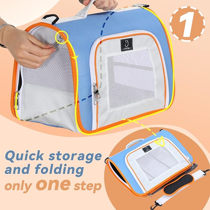A4Pet Airline Approved Cat Carrier for Under 18 lbs Kitten, Soft-Sided Pet Travel Carrier Bag for Small Dogs with Shoulder Strap - Blue, 16.9 x 10.2 x 11, Medium