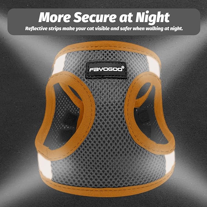 FAYOGOO Cat Harness, Cat Leash and Harness Set for Walking Escape Proof, Harness for Small Cats/Small Dogs, Large Kitten/Puppy Harness and Leash, Harness for Cats S-XXL(Gray, Medium)