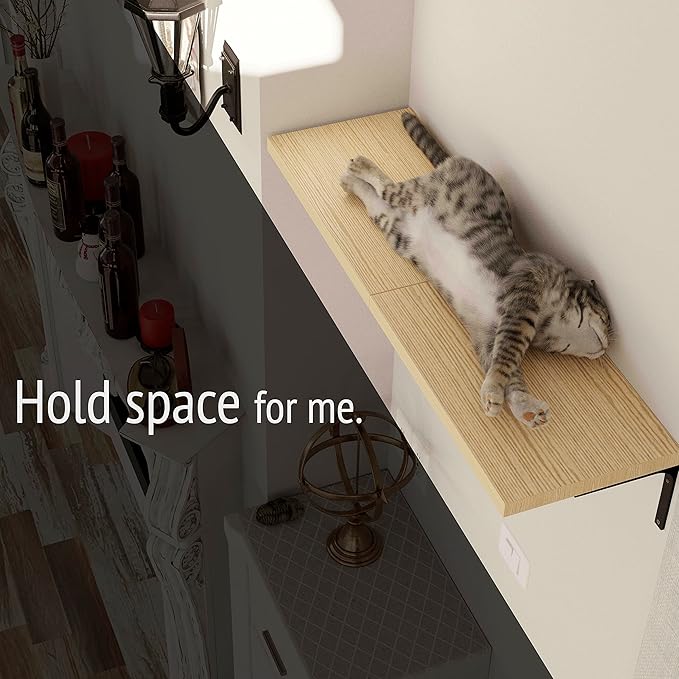 Cat Shelf Wall Furniture - 45-lb-tested-capacity Cat Shelf on Premium Heavy-duty Steel Brackets for Large Cats - 16.75 x 10 x 1 in Wood Cat Tree 2-stud-mounted Easy-drilling for Drywall 1 pc.