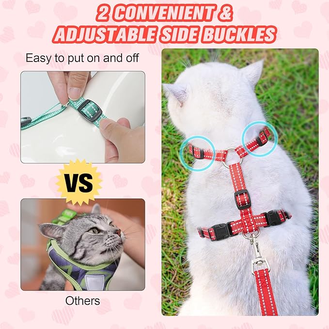 BEAUTYZOO Cat Harness and Leash Set for Walking Escape Proof, Neck Release Adjustable Harness for Kitten Puppy Small Medium Large Cats, Soft Cute Easy Control Small Cat Harness for Cats Boy and Girls