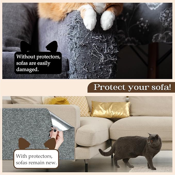 Cat Scratching Mat, 157.5"x15.7" Cat Carpet Self-Adhesive Carpet Mat Trimmable Replacement for Cat Tree, Cat Wall Scratcher, Cat Scratching Post, Shelves Couch Furniture DIY Protector, Light Grey