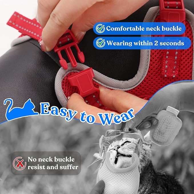 Supet Cat Harness and Leash for Walking Escape Proof, Adjustable Harness for Cats, Easy Control Small Cat Harness Red M