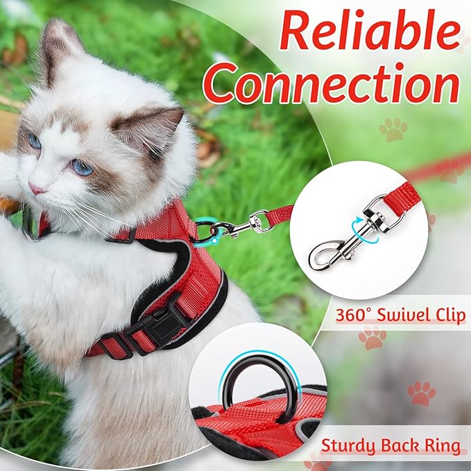 rabbitgoo Cat Harness and Leash for Walking, Escape Proof Soft Adjustable Vest Harnesses for Cats, Easy Control Breathable Reflective Strips Jacket, Red, XS