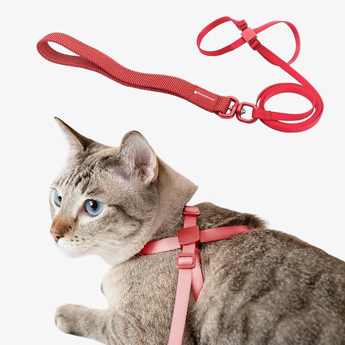Cat Harness and Leash Set - U.S. IDA Bronze Awarding Design, Escape Proof and Anti-Chocking, for Walking and Training, Lighweight for Kitten and Small Large Cat and Puppy(Vivid Red)