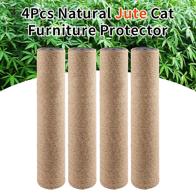 VCEPJH Cat Scratch Post Replacement for Cat Tree Replacement Parts-Pack of 4 12 Inch Cat Tower Scratching Pole Refill with M8 Screws Sisal Rope Furniture Protector for Indoor Kittens (Yellow)