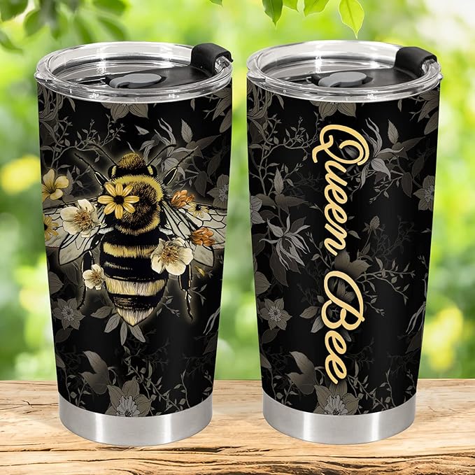 34HD Queen Bee Tumbler with Lid, 20oz Stainless Steel Vacuum Insulated Coffee Mug, Honey Bee Gifts for Birthday Mothers Day Christmas, Gifts for Women Teachers Mom Daughter Friend