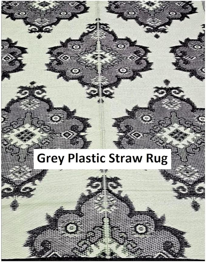 BalajeesUSA Recycled Outdoor Plastic Patio Rugs – 6x9, Grey, Green, Black, Premium and Affordable Multipurpose Woven Plastic Straw All-Weather and Waterproof, Reversible Camper Mats Outside