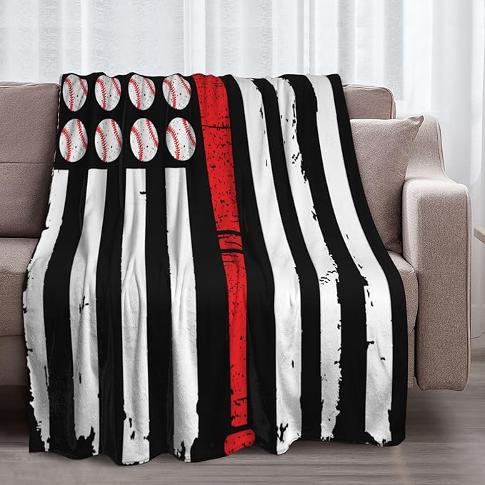 Baseball Flag Soft Throw Blanket Flannel Fleece Blankets Warm Cozy Lightweight Fuzzy Blanket for Bed Sofa Couch Home Decor 80"X60"