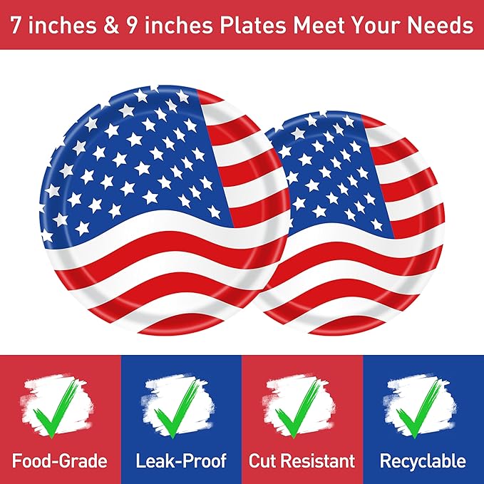 96 Pcs Patriotic Decoration 4th of July Party Plates Napkins Forks Supplies Tableware Set Disposable Paper American Flag Theme Independence Day Favors, Serves 24 Guests