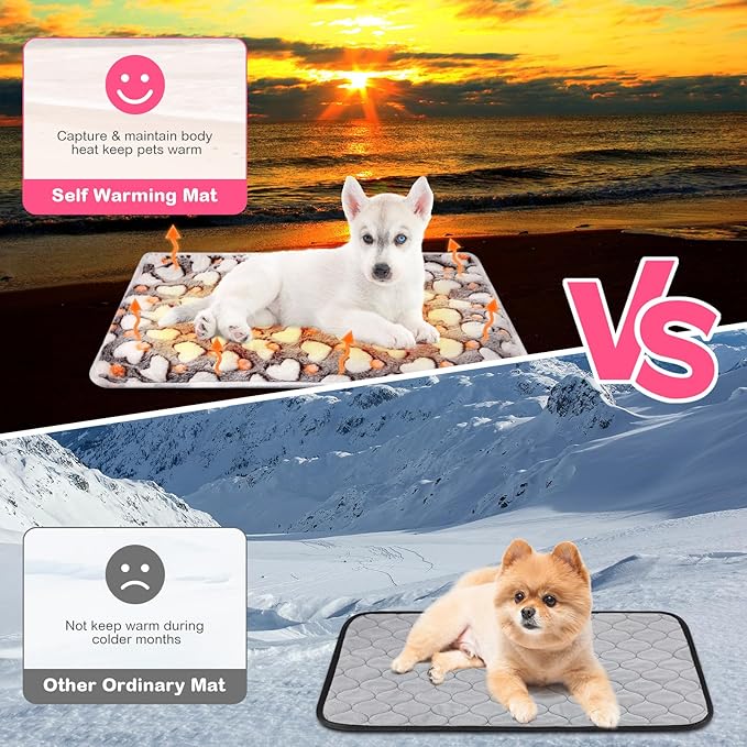 4 Pack Self Heating Cat Bed Cat Self Warming Pad with Removable Cover Extra Warm Thermal Pet Pad Washable Pet Crate Mat Anti Slip Kennel Pad for Indoor Outdoor Pets (Heart,20 x 28 Inches)
