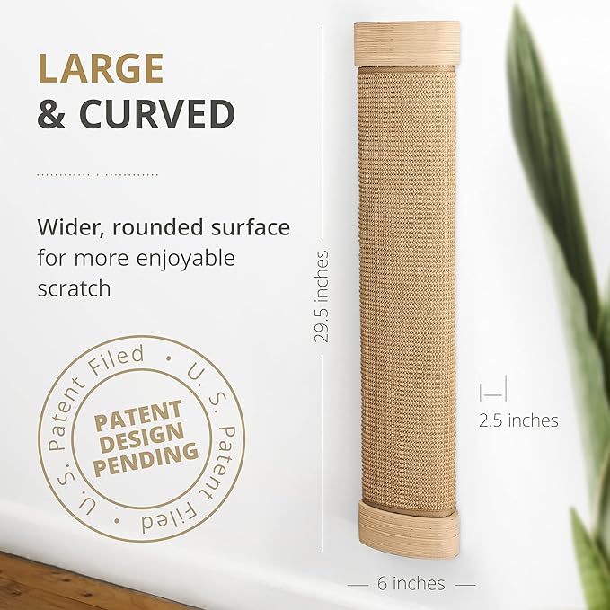 7 Ruby Road Wall Mounted Cat Scratching Post - Wall Mount Wooden Sisal Cat Scratcher & Vertical Scratch Pad (Replaceable) - Modern Cat Wall Furniture for Indoor Cats or Kittens (29.5 x 6 in)