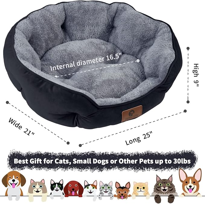 Asvin Medium Dog Bed for Medium Dogs, Large Cat Beds for Indoor Cats, Pet Bed for Puppy and Kitty, Extra Soft & Machine Washable with Anti-Slip & Water-Resistant Oxford Bottom, Black, 25 inches