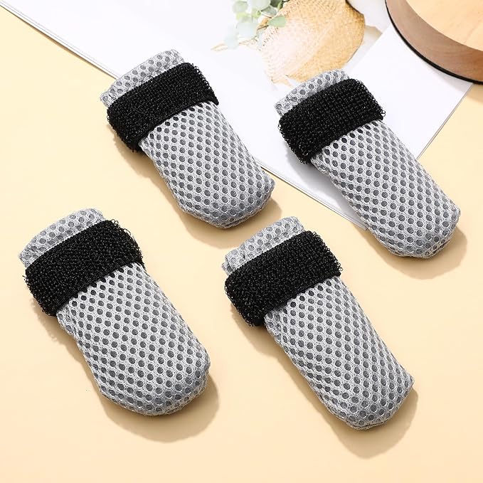 4Pcs Cat Nail Caps Cat Mittens, Cat Claw Covers Cat Nail Covers Caps Shoes for Cats Socks AntiScratch Cat Paw Protector Cat Claw Caps Pet Grooming Cat Booties for Bathing Shaving Checking, Grey M