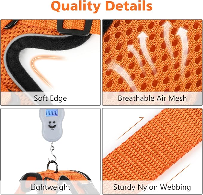Dooradar Cat Harness and Leash Set, Escape Proof Safe Adjustable Kitten Vest Harnesses for Walking, Easy Control Soft Breathable Mesh Jacket with Reflective Strips for Cats, Orange, XS